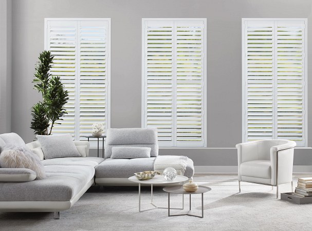 standard hinged blinds in living room